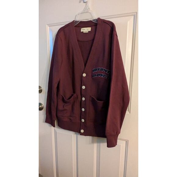 Beyond Closet Campaign Burgundy & Navy Blue Button Closure Cardigan, Pockets, LG - Picture 2 of 10